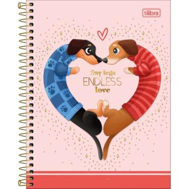 Imagem de Tilibra - Caderno Espiral Capa Dura Colegial 10 Matérias Brownie 120 Folhas - Fundo Rosa - Cachorros Coração