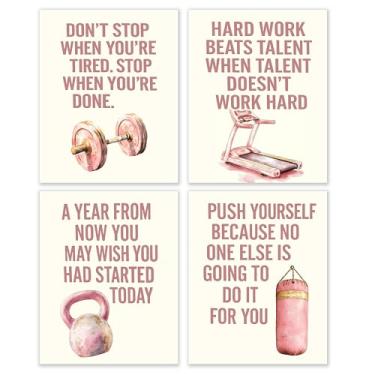 Imagem de BESERH Decoração de parede de academia inspiradora rosa, impressões motivacionais de arte de parede, pôsteres de citações de afirmação positiva para casa, academia, academia, sala de esportes, 20 x 25