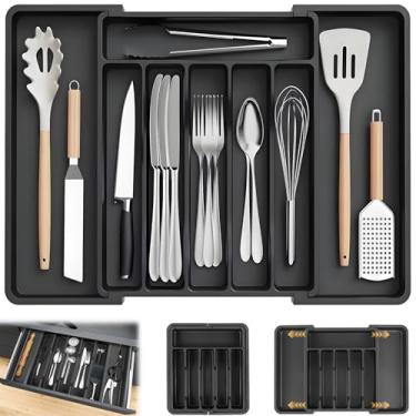 Imagem de Organizador de Talheres Expansível, Caixa de Arrumação de Utensílios de Mesa, Porta Talheres Gaveta, Organizador de Talheres para Gaveta Expansível com 8 Divisórias, Organizador de Gavetas Extensível