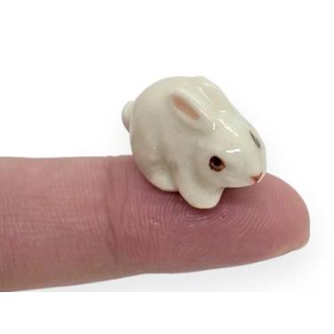 Imagem de WitnyStore ⅝ Inch White Crouch Rabbit Ceramic Figurine for Terrarium Decoration Collectible Statue for Adult Collectors Handcrafted Porcelain Ornament Sculpture Home Room Tabletop Decor