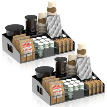 Imagem de Organizador de mesa de café de metal para bancada, 2 peças de organizador de café com logotipo DIY projetável, suporte para cápsulas K e armazenamento de condimentos de chá - decoração rústica de