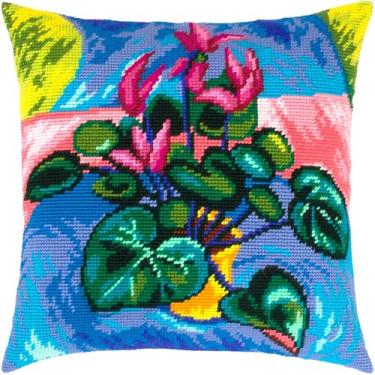 Imagem de Brvsk Kit de bordado floral para adultos e iniciantes — Cyclamen por Henri Matisse 40,6 cm x 40,6 cm com design impresso claro e preciso em tela de algodão; inclui 2 agulhas, fios e tabela de leitura