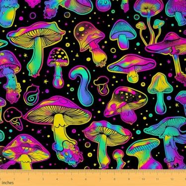 Imagem de Erosebridal Tecido de cogumelo para ambientes internos e externos, tecido de cogumelo amarelo roxo por jarda, tecido de estofamento de plantas selvagens da selva, tecido decorativo boho hippie