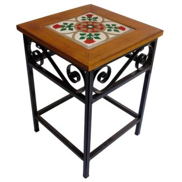 Imagem de Banco de Ferro e Madeira Rústico com Ladrilho Hidráulico Azulejo - Car