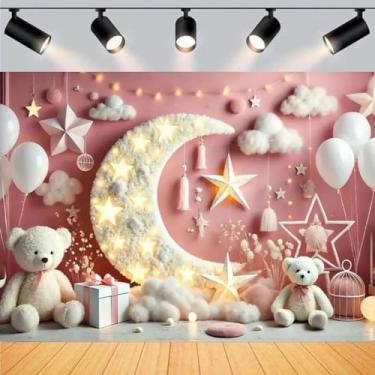 Imagem de Urso rosa branco nuvem urso estrela balão revelação gênero chá de bebê pano de fundo menina 1º aniversário chá de bebê festa balões decorações de bolo recém-nascido casamento chá de panela pano de