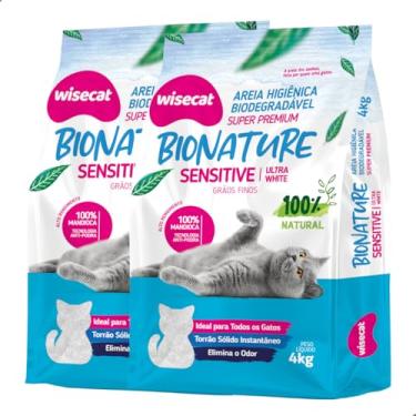Imagem de Kit 2 Areia Higiênica Biodegradável Grãos Finos 4kg Para Gatos Sanitária BioNature Super Premium Mandioca Natural