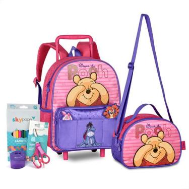 Imagem de Kit Escolar Mini Mochila De Rodinha Ursinho Pooh Lancheira Térmica Dis