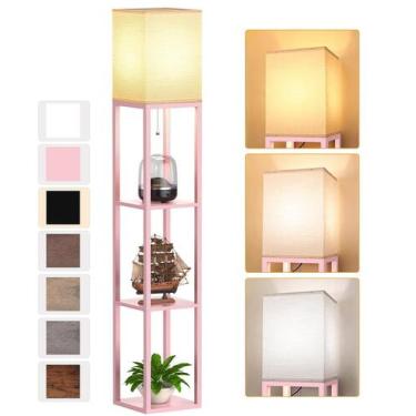 Imagem de Lâmpada PARTPHONER Candeeiro de chão 160 cm rosa 3 prateleiras LED CCT