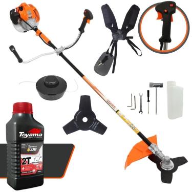 Imagem de Roçadeira Lateral Vulcan VR520H À Gasolina 52cc Motor 2 Tempos 2,5HP de Potência 10.000rpm Completo Com Carretel Nylon + Lâmina 3 Pontas + ÓLEO TOYAMA