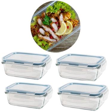 Imagem de Kit 4 Potes De Vidro Hermetico Retangular 1040 Ml