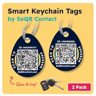 Imagem de Etiquetas de chaveiro inteligente | Proteja informações pessoais e receba chaves de volta | Chaveiro inteligente QR personalizável inclui alertas de mensagens e digitalização | Use como ID de
