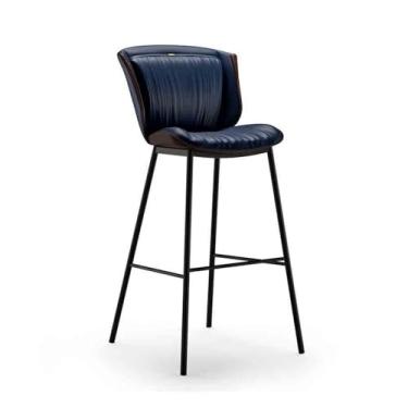 Imagem de Cadeira de bar leve luxo ferro alto café bar moderno simples cadeira bancos frontais (azul)