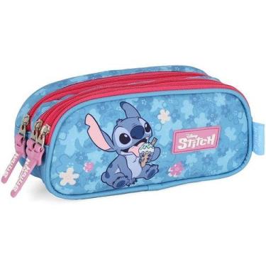 Imagem de Estojo Triplo Escolar STITCH Disney Azul e PINK Luxcel