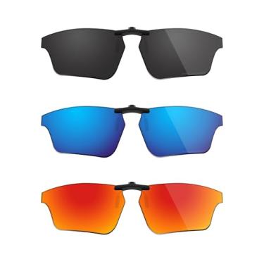 Imagem de Fiskr Óculos de sol polarizados de encaixe para Oakley Crosslink Sweep OX8031 55 mm - Proteção UV - Ajuste universal para homens e mulheres - Preto clássico e azul gelo e vermelho fogo