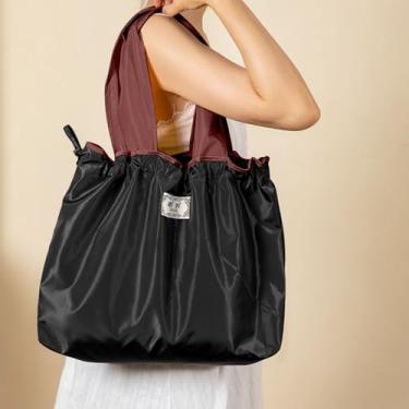 Imagem de Sacolas de compras reutilizáveis coloridas laváveis na máquina duráveis e leves (preto, grande)