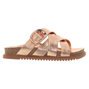 Imagem de Molekinha Sandália Infantil Tamanco Metalizado, Ouro Rosado, Tamanho 33, Casual, Design Cruzado, Palmilha Anatômica, Solado Tratorado