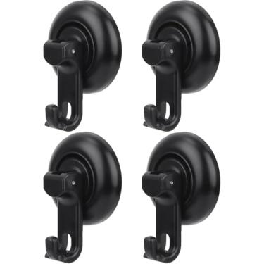Imagem de 4 ganchos de ventosa de chuveiro, gancho de sucção a vácuo resistente reutilizável, sem broca, cabides de toalha para banheiro, cozinha, espelho de azulejo de vidro (preto)