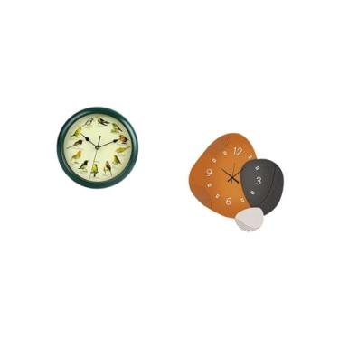 Imagem de Fenteer Relógio de Parede com Pássaros Musicais, Moldura Verde Decorativa, Arte Moderna, Ornamento, Relógio de Madeira para Quarto, Banheiro, Restaurante, Pre