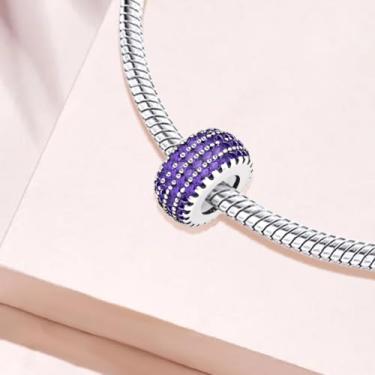 Imagem de 1 peça elegante diamante roxo prata berloque contas adequadas para mulheres, faça você mesmo e roupa diária combinando joias decoração para mulheres presente para mãe
