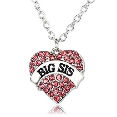 Imagem de Colar Big Sis Mid Sis Little Sister, presentes de aniversário para irmãs, pingente de coração para irmãs, One Size, Strass, Sem Pedra Preciosa