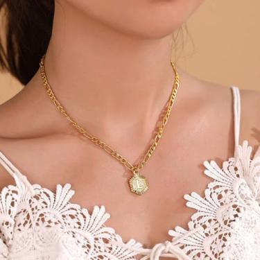 Imagem de Colar com inicial para mulheres, banhado a ouro 18K, pequeno, hexágono, maiúsculo, alfabeto, pingente, joias, presentes para mulheres, 16 inch, Ouro amarelo, Sem Pedra Preciosa