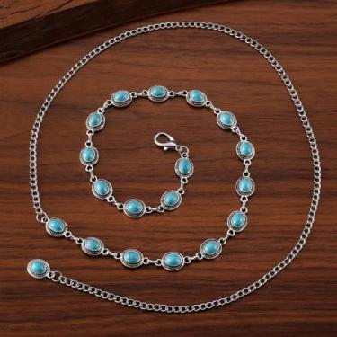 Imagem de Colar estilo boho para mulheres colar de corrente oval turquesa incrustado colar pingente tribal acessórios de joias