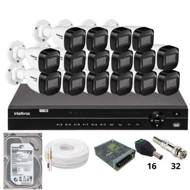 Imagem de Kit 16 Câmeras Intelbras 1130b Dvr Intelbras Mhdx 1232 Hd 3tb