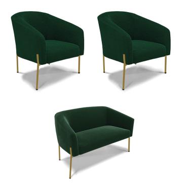 Imagem de Namoradeira e 2 Poltronas Pé Ferro Dourado Stella Bouclê Verde D03 - D'Rossi