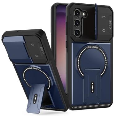 Imagem de Capa para Samsung Galaxy S23 com capa para câmera, capa magnética para celular com suporte, capa resistente à prova de choque com suporte, carteira embutida para cartão para Samsung S23 5G azul