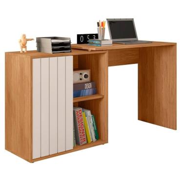 Imagem de Mesa Para Escritório Home Office 1 Porta Ripada Tech Freijó/off White - Caemmun