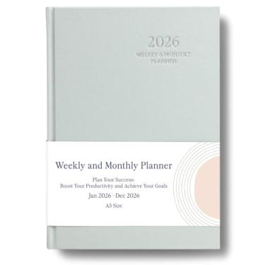 Imagem de Agenda 2026 – Agenda semanal e mensal, janeiro de 2026 a dezembro de 2026, capa dura de linho, agenda agenda 2026 com abas, estética, perfeita para escritório, casa, material escolar (verde, A5)