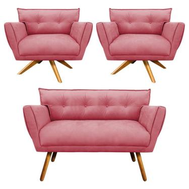 Imagem de Kit 01 Namoradeira E 02 Poltronas Anitta Suede Rose
