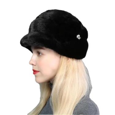 Imagem de Chapéu térmico feminino de inverno de cor sólida de pele grossa chapéu térmico para uso externo fofo macio para evitar pelo frio chapéu preto G