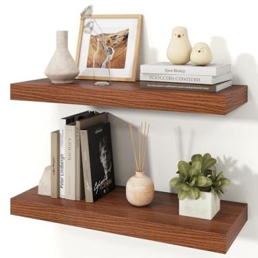 Imagem de Ornawit Prateleiras flutuantes para parede, prateleiras de madeira rústica montadas na parede para banheiro, quarto, sala de estar, cozinha, prateleira suspensa para livros/armazenamento/decoração de