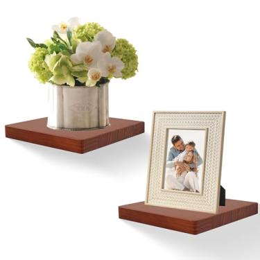 Imagem de FURAOMEILI Prateleiras flutuantes para parede, conjunto de 2 prateleiras quadradas de madeira maciça de 20 cm, pequena prateleira decorativa de parede para banheiro, quarto, sala de estar e cozinha