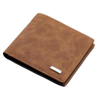 Imagem de Carteira curta sólida minimalista carteira de dinheiro PU masculina (café)
