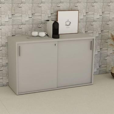 Imagem de Armário para Escritório Baixo 120cm X 74cm com 2 Portas de Correr e Chave Corporate Cinza