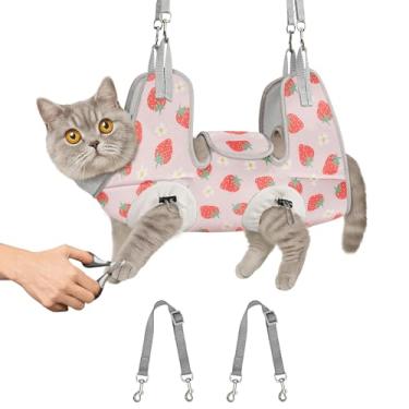 Imagem de Supet Arnês de rede de cuidados para gatos para aparar unhas, estilingue de pendurar para cuidar de gatos, suporte de retenção de animais de estimação para cortar unhas, remédios, limpeza de ouvidos e