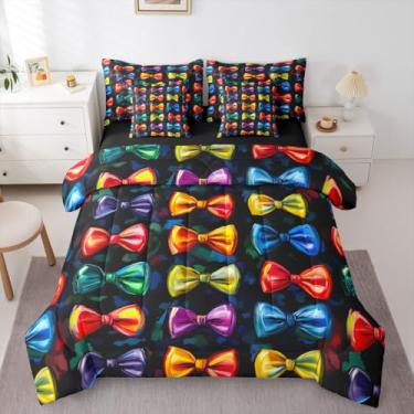 Imagem de Erosebridal Conjunto de cama feminino com laço de fita, 7 peças, conjunto de edredom com laço kawaii, com lençóis, gravata borboleta colorida em uma bolsa, decoração de quarto de princesas e meninas