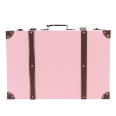 Imagem de Hztyyier Caixa de Mala Vintage Antigo Armazenamento Decorativo Baús Retro Travel Style Decoração de Bagagem para o Escritório Em Casa (Rosa)