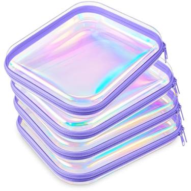 Imagem de Hoolerry 4 peças de estojo rígido transparente com zíper, sacos de maquiagem, bolsa de lápis de plástico, recipientes transparentes para cosméticos, lanches, blocos de construção, quebra-cabeças