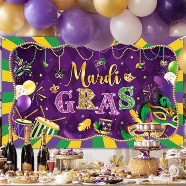 Imagem de Banner de carnaval roxo feliz Mardi Gras decorações roxo dourado máscara carnaval baile de máscaras banner fundo fotografia