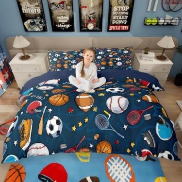Imagem de Erosebridal Conjunto De Cama Com Bolas Tênis + Capa Edredom Reversível Para Jogos Pc Meninos, Crianças E Adolescentes, Temático Esportes Bola, Futebol, Vôlei, Colchas Solteiro, Decoração Macia Quart