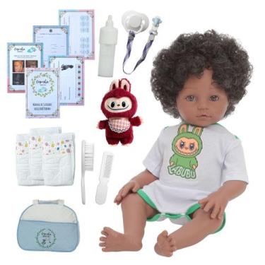 Imagem de Bebe Reborn Negro Menino Fofinho Com Bolsa Itens Pelúcia - Cegonha Reb