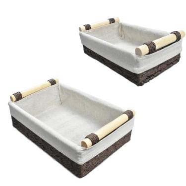 Imagem de Cesto de armazenamento de cestas de vime decorativas para organizar caixas de armazenamento para bancada, cesta de armazenamento de papel higiênico para tanque de vaso sanitário (conjunto de 2 marrons