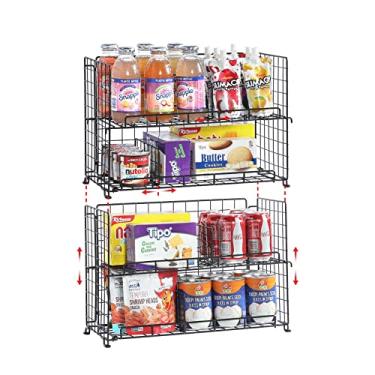Imagem de Cestas empilháveis de despensa para lanches e especiarias, 2 pacotes de cesta de arame de metal com 4 divisórias ajustáveis para organização e armazenamento de cozinha