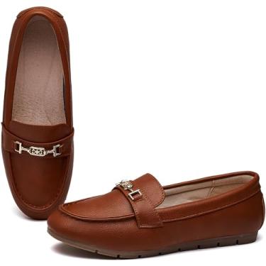 Imagem de Mocassim feminino casual na sapatilha elegante e confortável, Couro marrom., 10 Wide