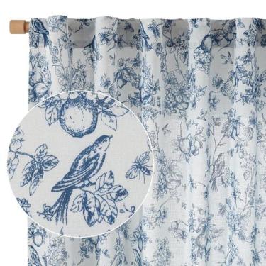 Imagem de Cortinas Vangao Linen Blend Floral, 214 cm de comprimento, azul toile