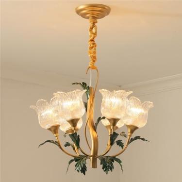 Imagem de Lustre Pastoral Francês com Flores Americanas - Luminária Pendente Decorativa LED para Sala de Estar, Restaurante, Quarto, Villa, Café, Loja de Roupas e Casa (J 6 Lâmpadas)
