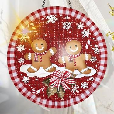 Imagem de Apanhador solar de acrílico colorido, decoração de janela suspensa de pão de gengibre com design de vitral impresso, apanhador de sol, arte de parede de arco-íris, ornamentos de Natal para uso interno